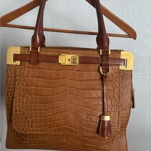 Michael Kors Tan Crocodile Satchel with Gold Accents